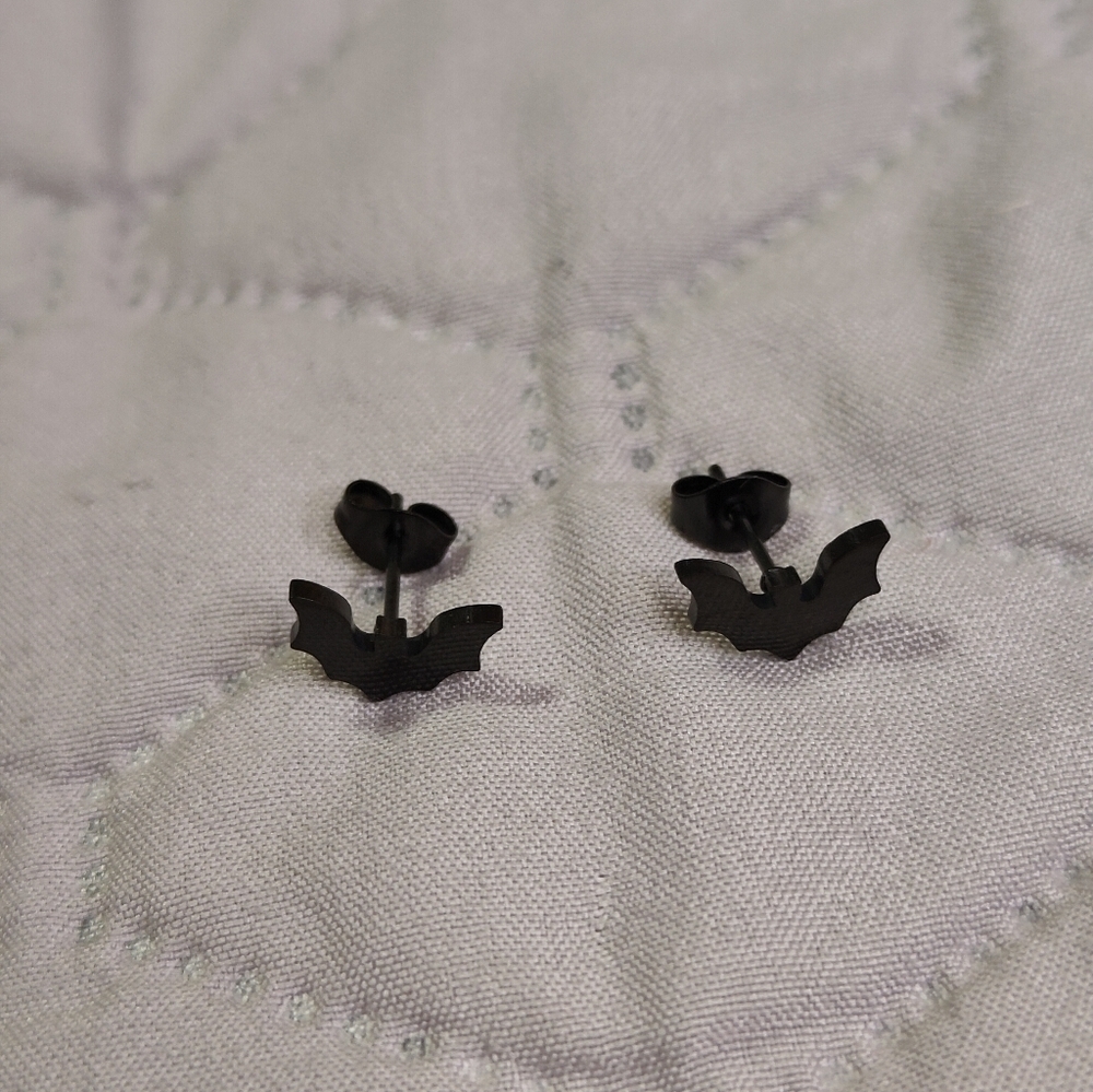 Titanium Steel Bat Earrings - Picture 3 of 3